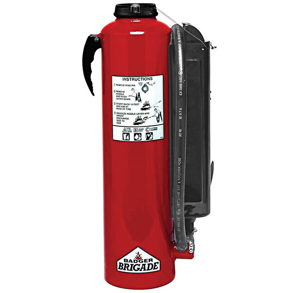 A purple fire extinguisher with a black handle.