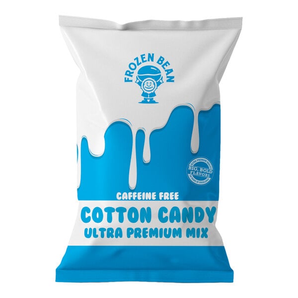 A bag of The Frozen Bean Cotton Candy Ultra Premium Beverage and Dessert Mix.