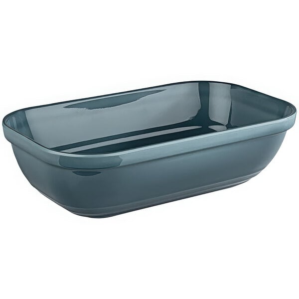 An APS Emma rectangular blue melamine bowl with a lid.