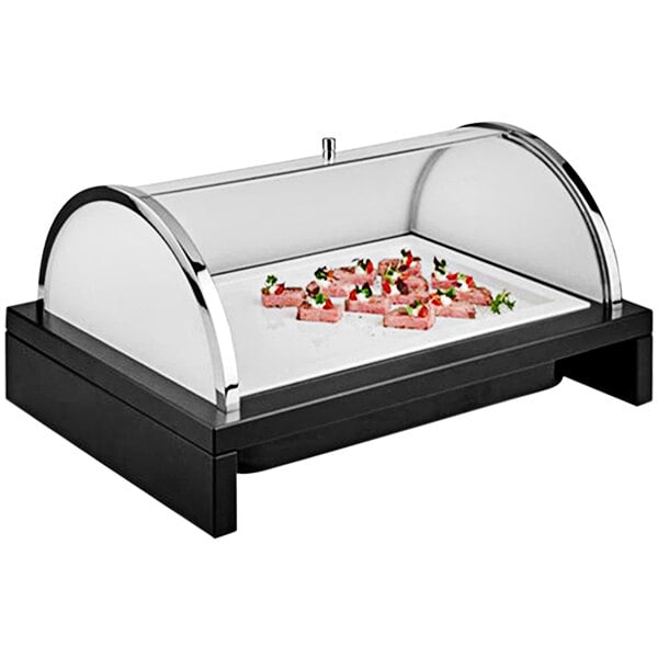An APS buffet display with food on it.