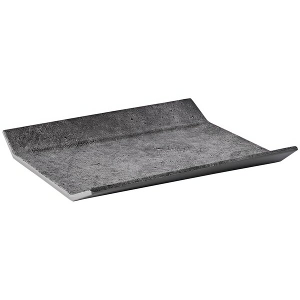 A black rectangular melamine tray with a faux concrete surface.