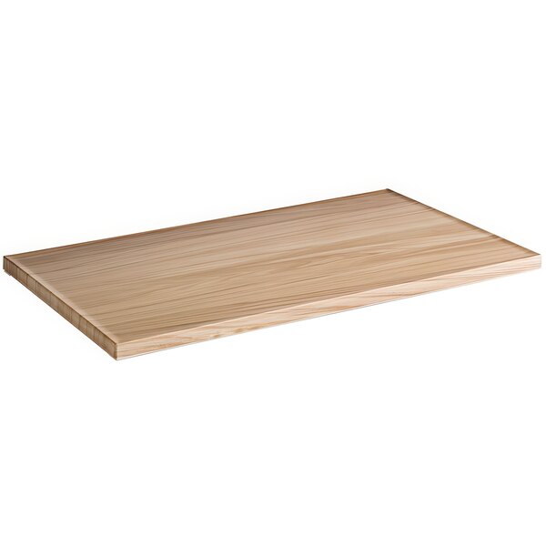 An APS rectangular melamine serving tray on a wooden table.