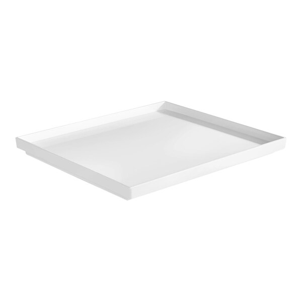 A rectangular white melamine tray with slightly raised edges.