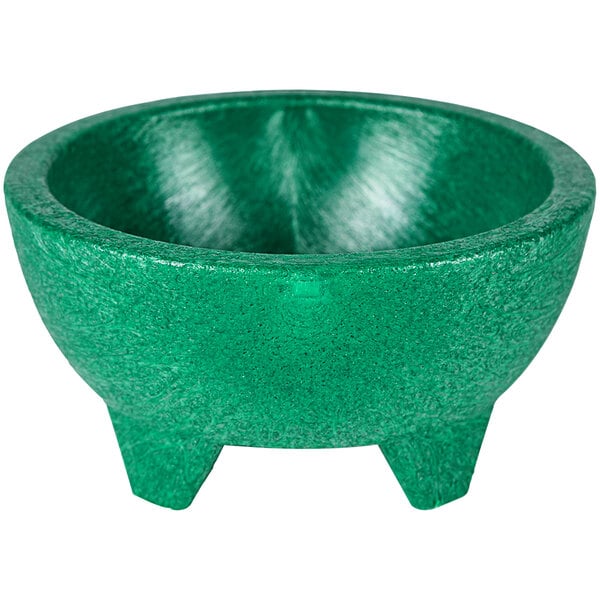 A green polypropylene molcajete with legs.