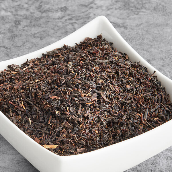 A bowl of Davidson's Organic Irish Breakfast Loose Leaf Tea.