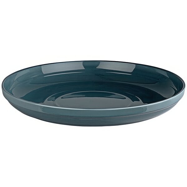 A blue APS Emma melamine plate with a white rim.