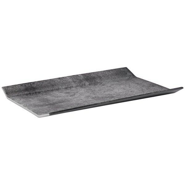 A rectangular gray faux concrete melamine tray with handles.