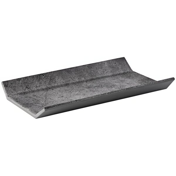 A rectangular faux concrete melamine tray with a curved edge.