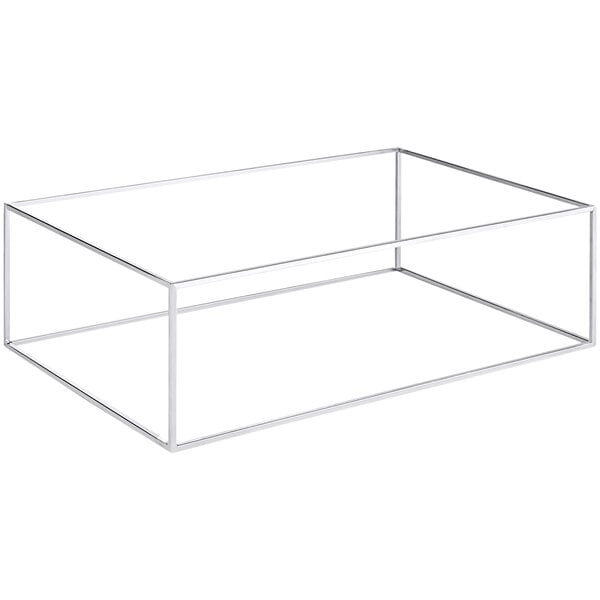 A rectangular metal buffet stand with a chrome finish.