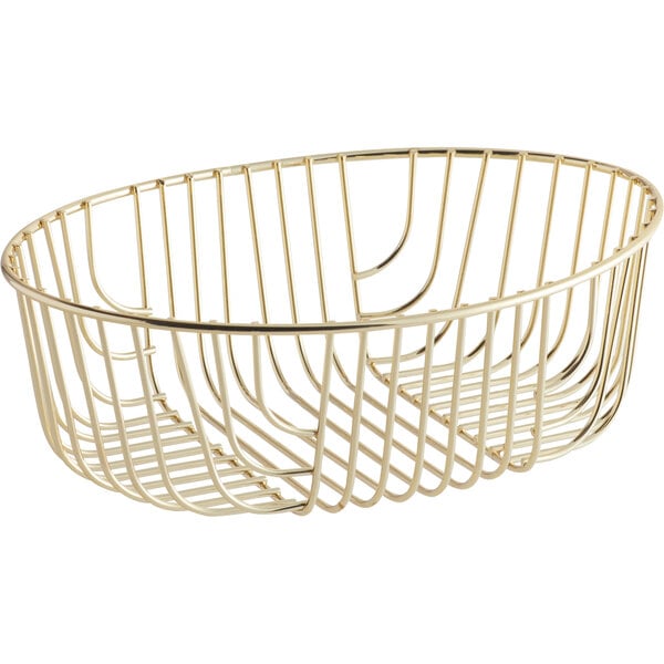 An Acopa gold wire basket with a handle.