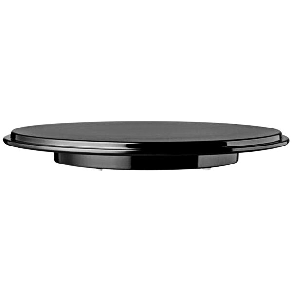 A black round APS melamine cake plate.