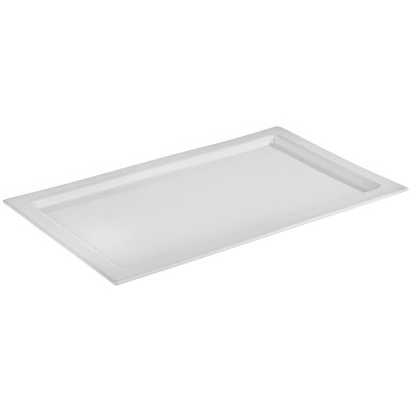 A white rectangular tray with a white border.