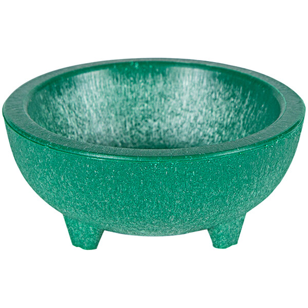 A green polypropylene molcajete with legs.