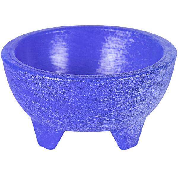 A blue Azul Polypropylene Molcajete with legs.