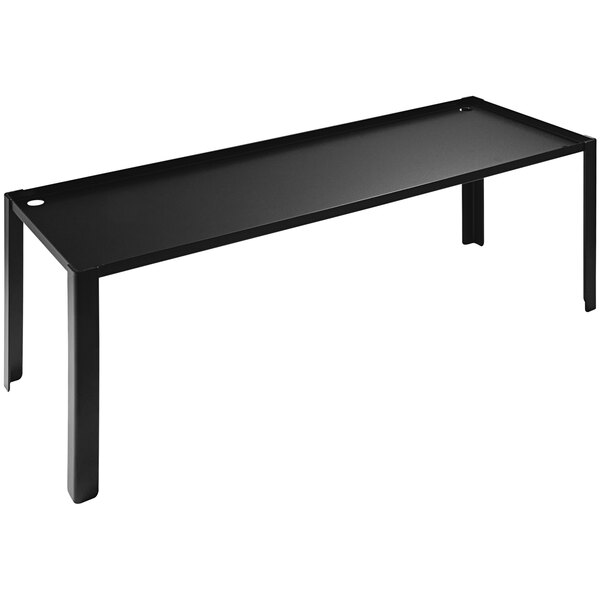 A black metal rectangular buffet podium with a shelf on top.