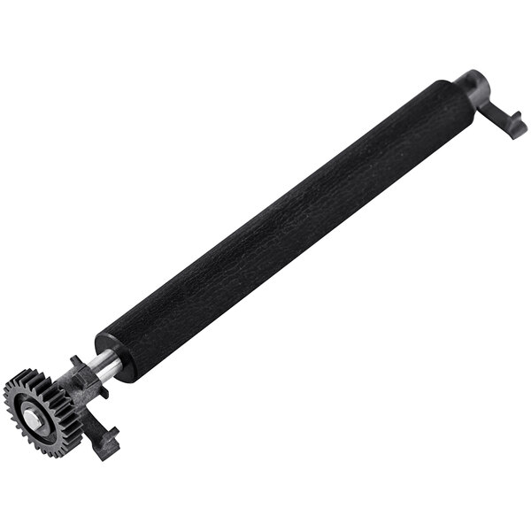 A black plastic Zebra platen roller with a metal shaft.