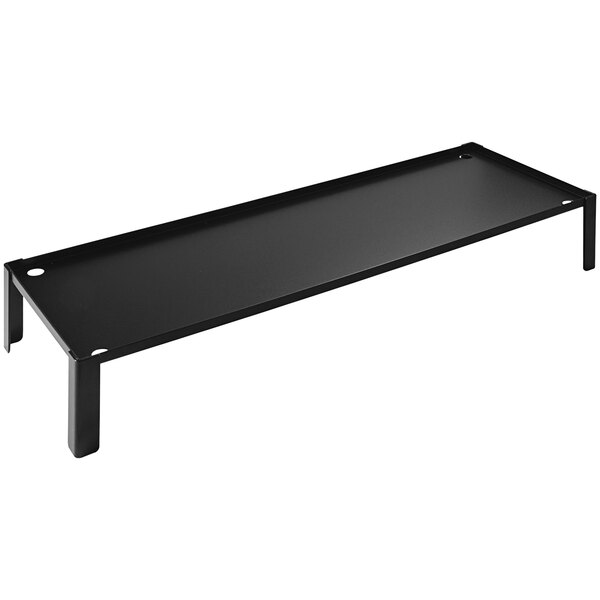 A black metal rectangular buffet podium with legs.