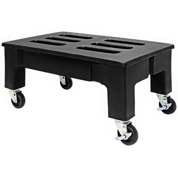 A black plastic cart with wheels.