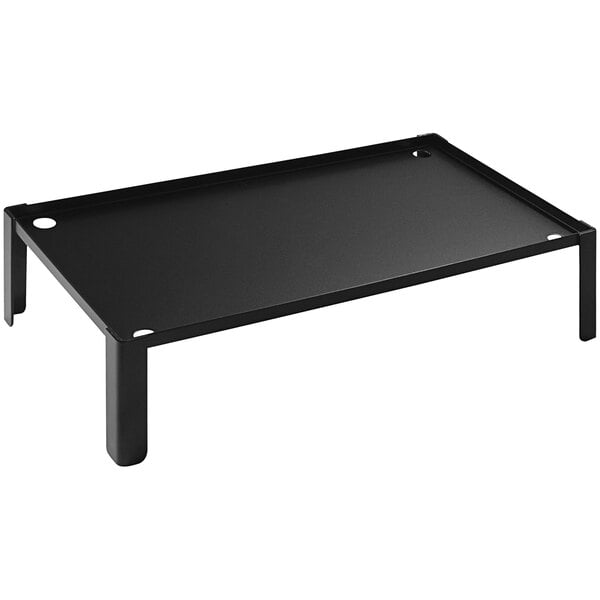 A black metal rectangular buffet podium with legs.