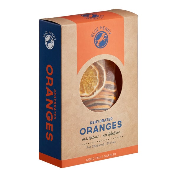 A box of Blue Henry dried orange slices.