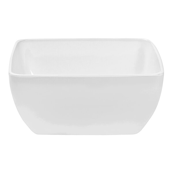 A white square bowl with a white background.