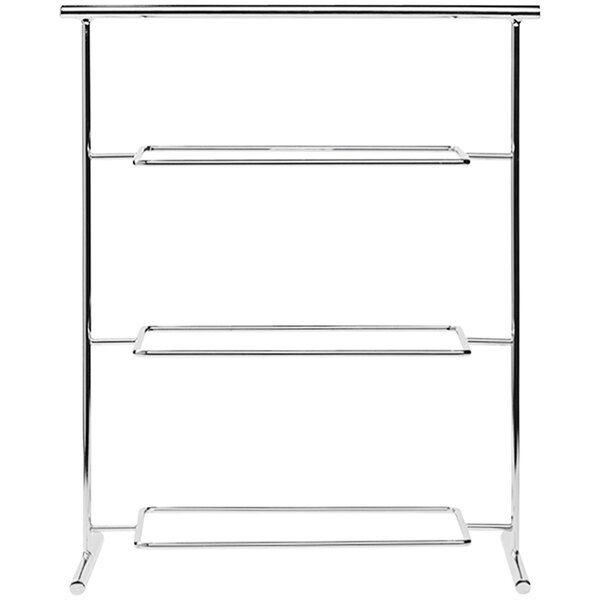 A chrome metal APS Pure 3-tier serving stand.