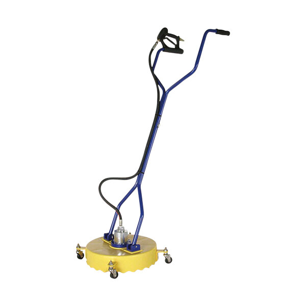 An AR North America yellow and blue metal floor surface cleaner with a handle.