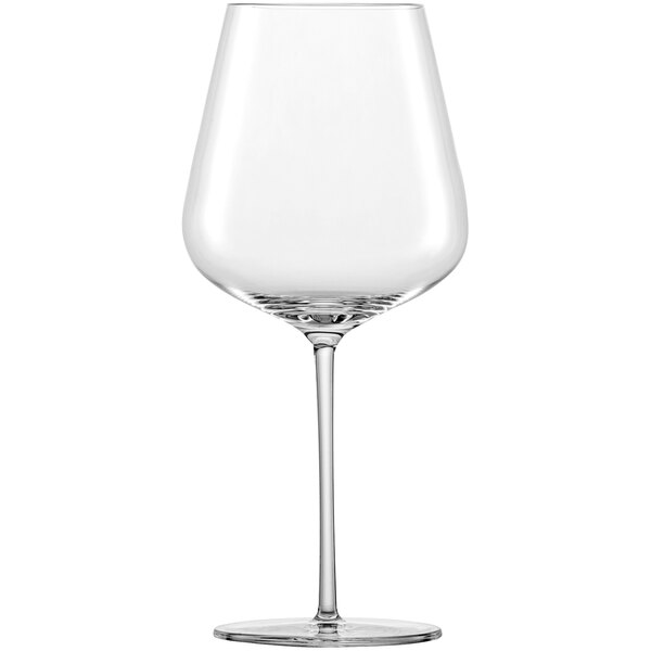 A clear Schott Zwiesel wine glass with a long stem.