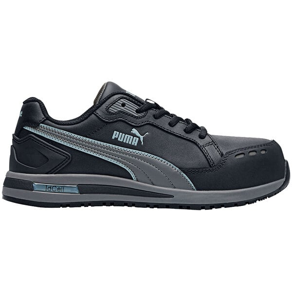 A black Puma men's safety shoe with grey trim.