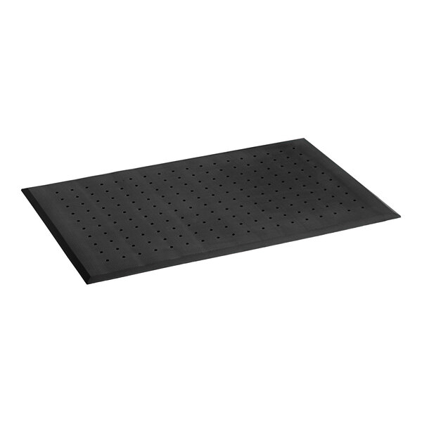 A black Choice rubber mat with holes in it.