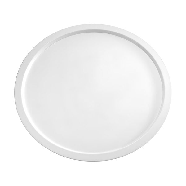 A round white melamine tray with a white rim.