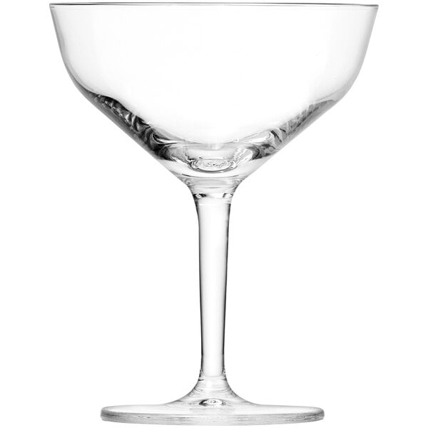 A clear Schott Zwiesel coupe glass with a stem.