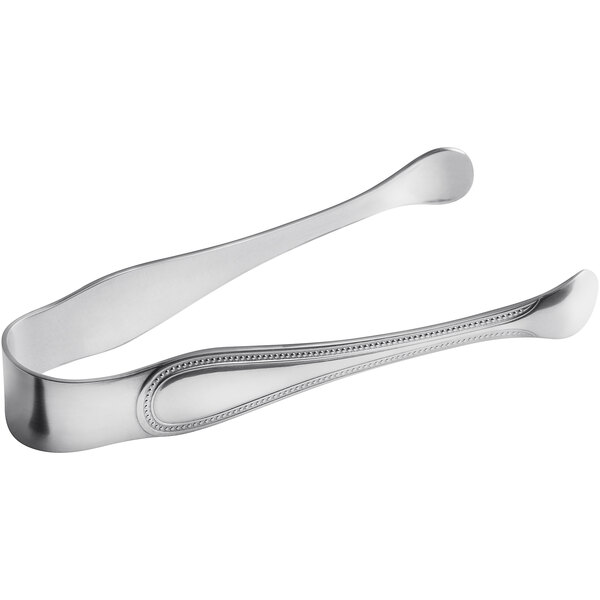 Oneida New Rim 18/10 stainless steel sugar tongs with beaded design.