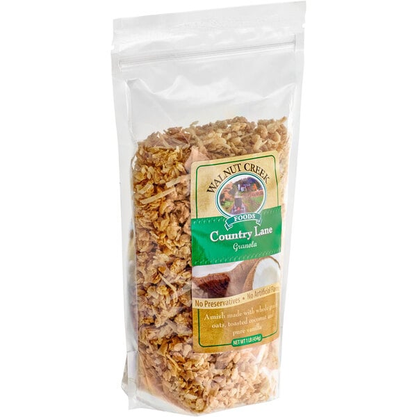 A bag of Walnut Creek Amish Made Country Lane granola.