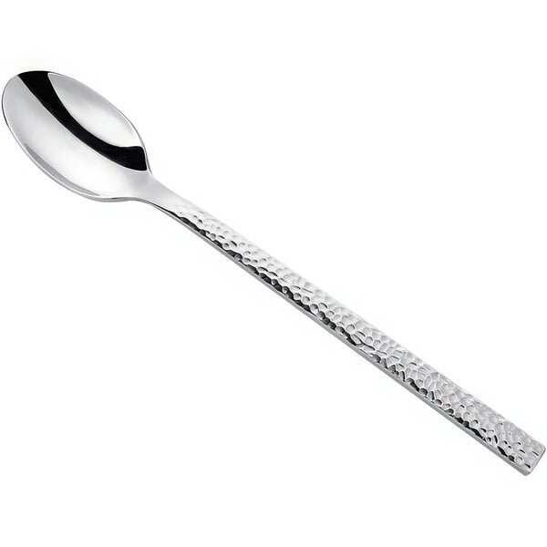 A Oneida stainless steel iced tea spoon with a hammered handle.