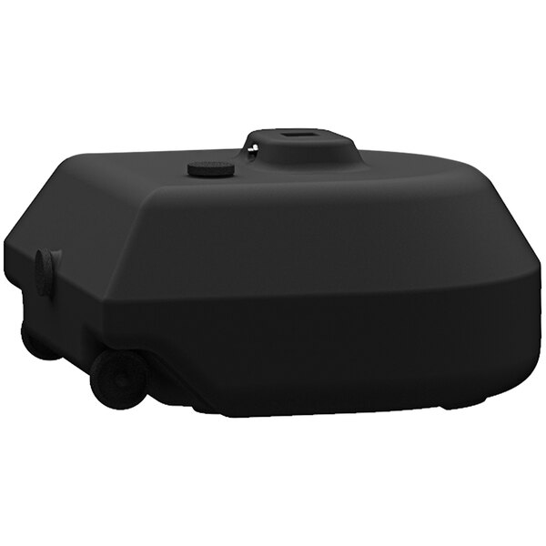 A black plastic container with wheels for a Plasticade Rock-It Power Post.