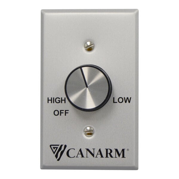 A wall-mounted control panel with a round dial labeled 'HIGH,' 'LOW,' and 'OFF,' and the brand name 'CANARM' at the bottom.