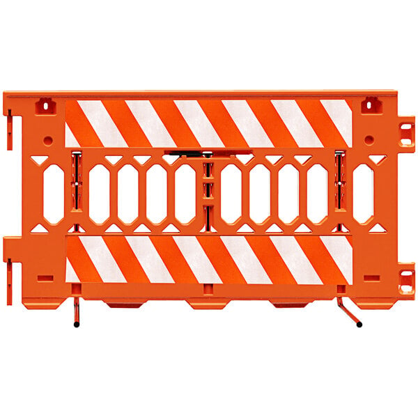 An orange Plasticade barricade with white stripes on both sides.