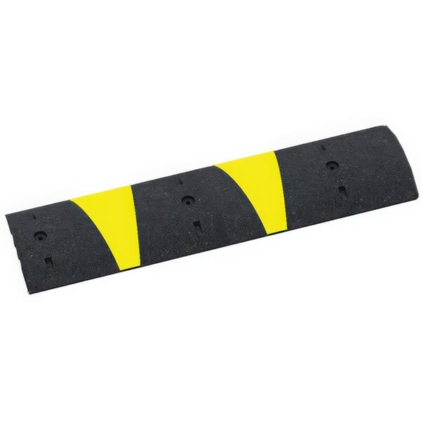 A Plasticade black rubber speed bump with yellow stripes.