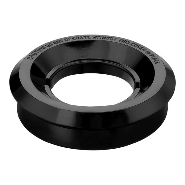 A black circular Waring blender lid with a hole in the center.