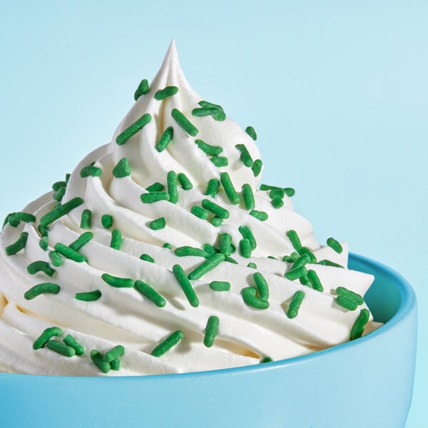 A cup of ice cream with Adourne green sprinkles.