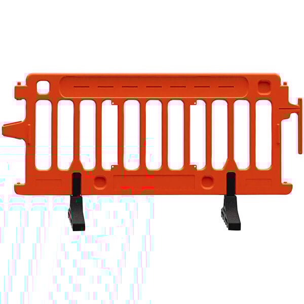 An orange Plasticade parade barricade with black legs.