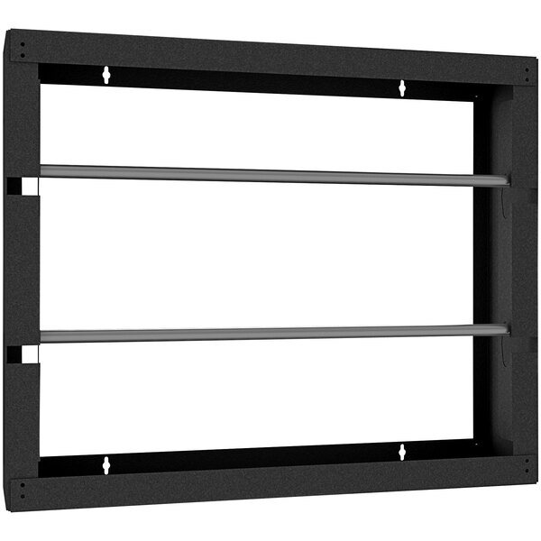 A black rectangular Durham Mfg wire spool rack with two metal rods.