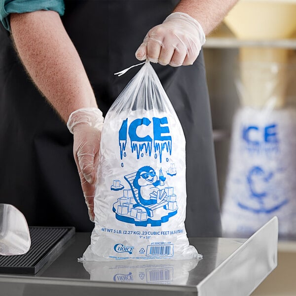 5 lb. Clear Plastic Ice Bag with Ice Print - 1000/Bundle