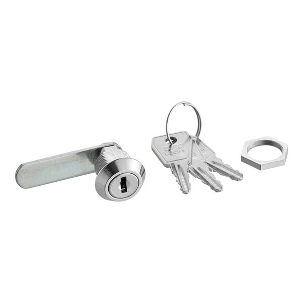 A set of keys and a lock for an Avantco refrigeration unit.