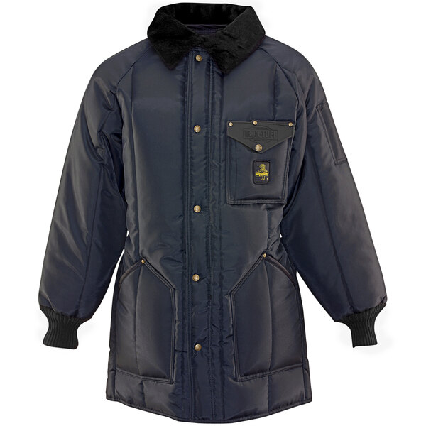 A navy RefrigiWear Iron-Tuff jacket for industrial work with a fur collar.