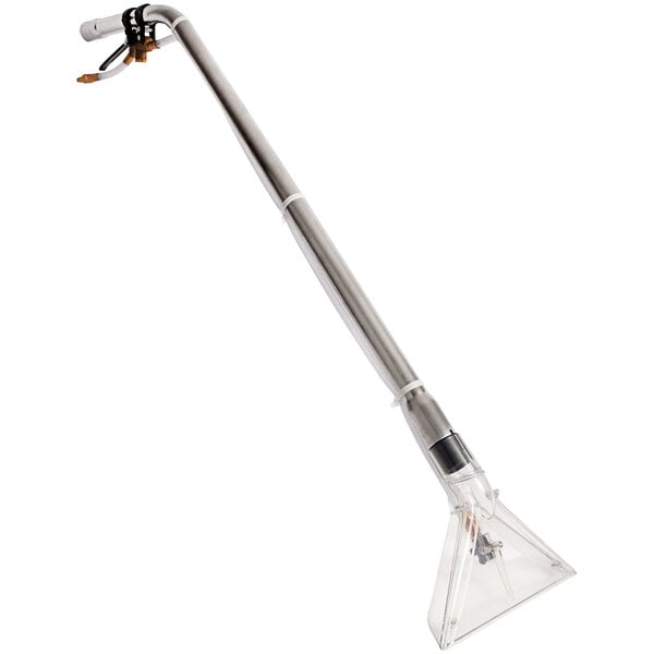 A silver metal Tornado drag wand with a clear triangle attachment.