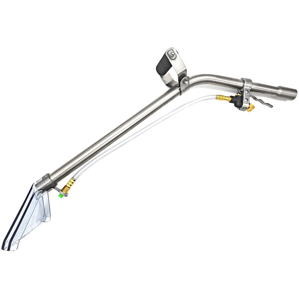 A metal tube with a clear stationary head and a hose attached.