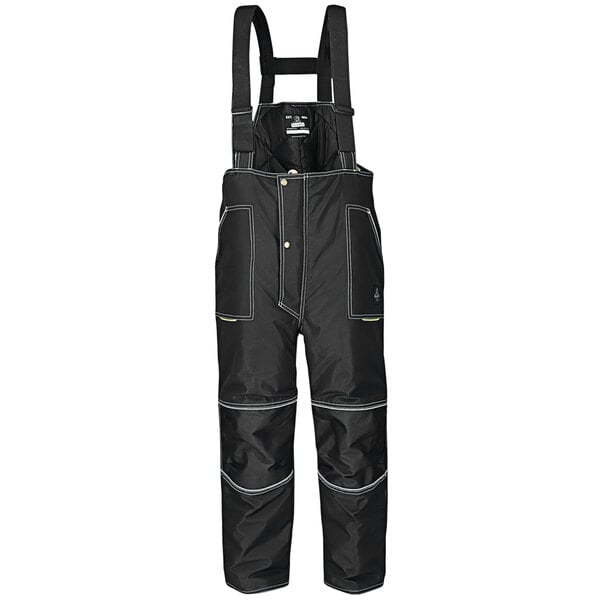 A black RefrigiWear ErgoForce bib overall with suspenders.