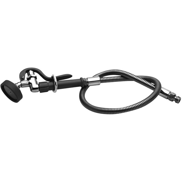 A flexible stainless steel hose with a black hose attached.